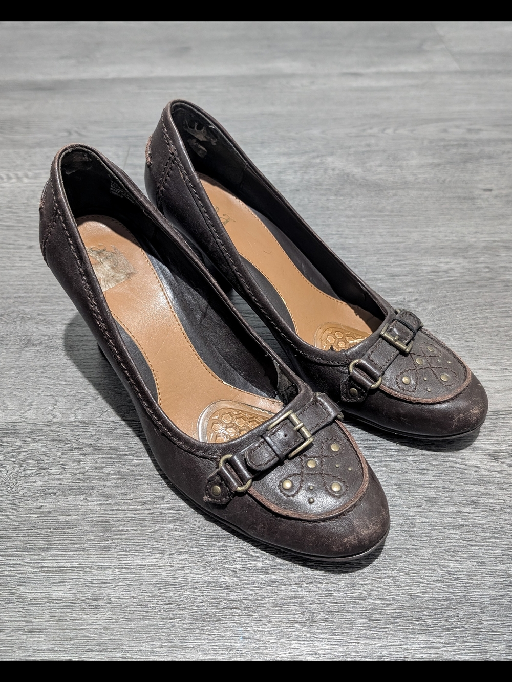 a.n.a Brown buckle leather pumps